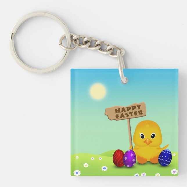 Niedlich Happy Easter Baby Chick Schlüsselanhänger (Vorderseite)