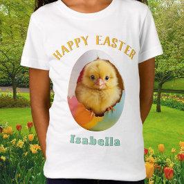Niedlich Happy Easter Chick Farbiges Ei Personalis T-Shirt