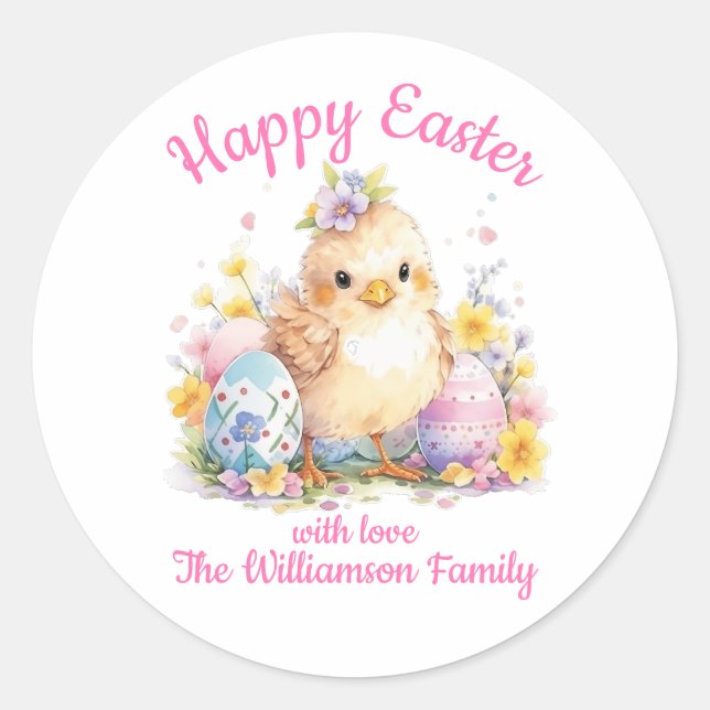 Niedlich Happy Easter Chick Runder Aufkleber (Vorderseite)