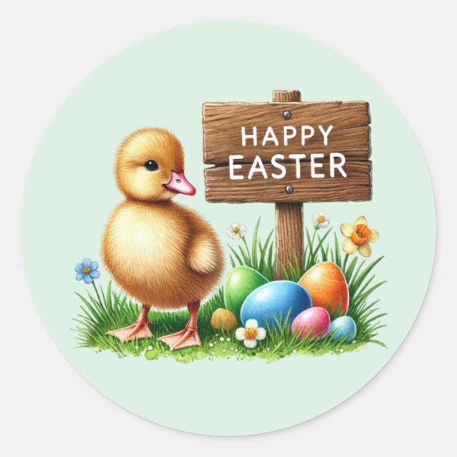 Niedlich Happy Easter chick Runder Aufkleber (Vorderseite)