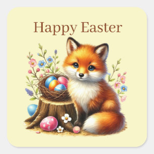 Niedlich Happy Easter Fux Quadratischer Aufkleber