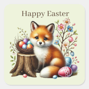 Niedlich Happy Easter Fux Quadratischer Aufkleber