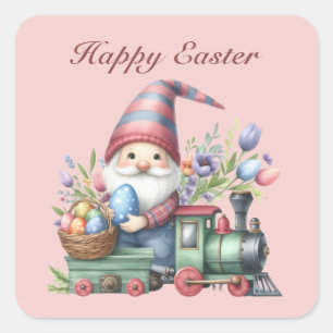 Niedlich Happy Easter Gnom-Zug hinzufügen Quadratischer Aufkleber