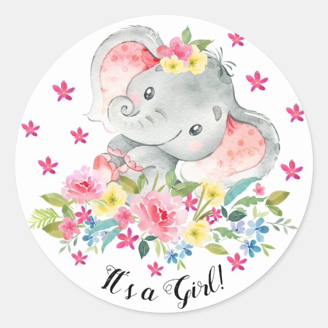 Niedlich Happy Elephant It'a Girl Fevor Sticker (Vorderseite)