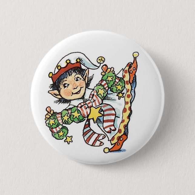Niedlich Happy Elf Dancing, Retro Weihnachten Cart Button (Vorderseite)