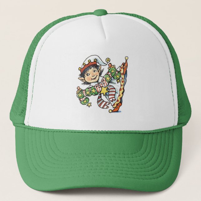 Niedlich Happy Elf Dancing, Retro Weihnachten Cart Truckerkappe (Vorderseite)