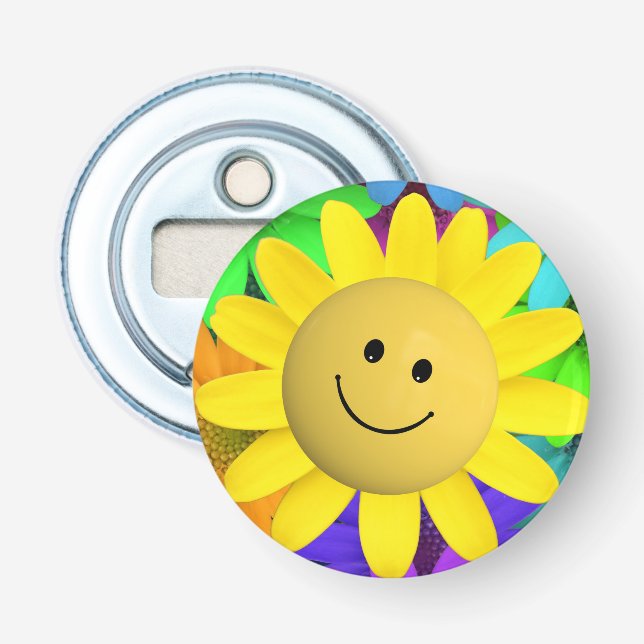 Niedlich Happy Face Blume Flaschenöffner (Vorderseite)