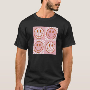 Niedlich Happy Face Checkered Pattern Pink Smile F T-Shirt