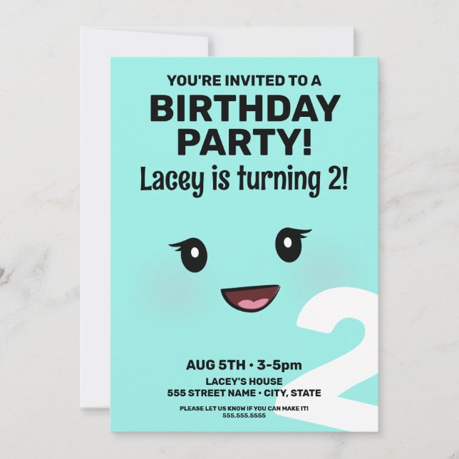 Niedlich Happy Face Girl's Birthday Einladung (Vorderseite)