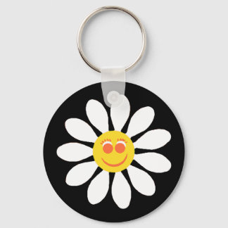 Niedlich Happy Face Girly White Daisy Blume auf Bl Schlüsselanhänger