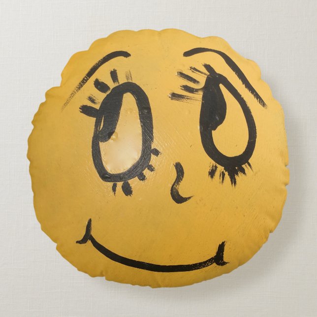 Niedlich Happy Face Rundes Kissen (Vorderseite)