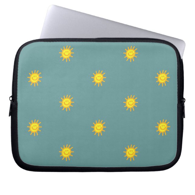 Niedlich Happy Face Sunshine Sun Pattern Aquamarin Laptopschutzhülle (Vorderseite)