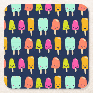 Niedlich Happy Fruit Popsicle Kawaii Faces Paper P Rechteckiger Pappuntersetzer