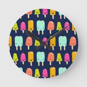 Niedlich Happy Fruit Popsicle Kawaii Faces Trivet Runde Wanduhr