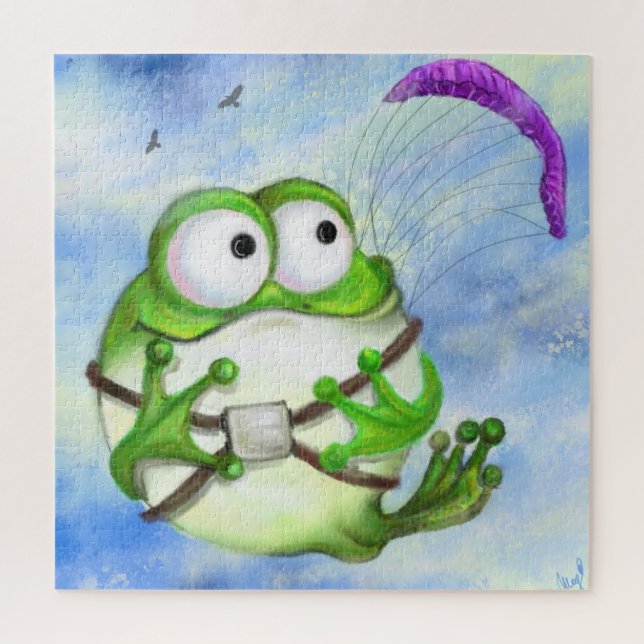 Niedlich Happy Funny Frog Paraglider - Cartoon Zei (Vertikal)