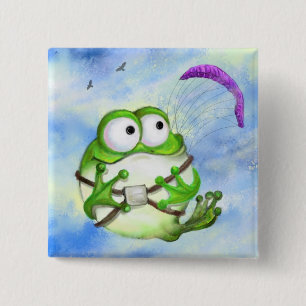 Niedlich Happy Funny Funny Frog Paraglider - Carto Button