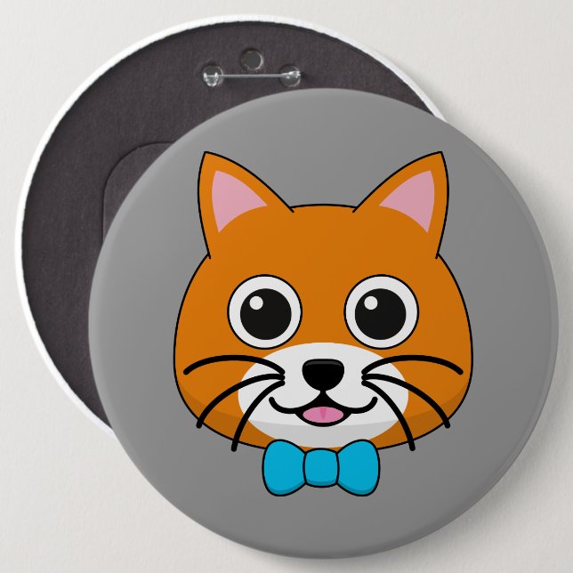 Niedlich Happy Ginger Cat mit Papillon Button (Vorne & Hinten)