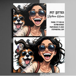 Niedlich Happy Girl Pet Sitter Dog Walker Visitenkarte
