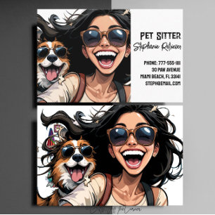 Niedlich Happy Girl Pet Sitter Dog Walker Visitenkarte