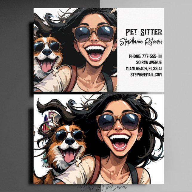 Niedlich Happy Girl Pet Sitter Dog Walker Visitenkarte (Von Creator hochgeladen)