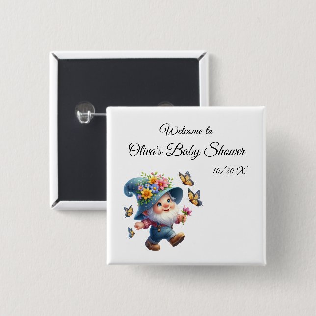 Niedlich Happy Gnome mit Butterfly Baby Showknopf Button (Vorne & Hinten)