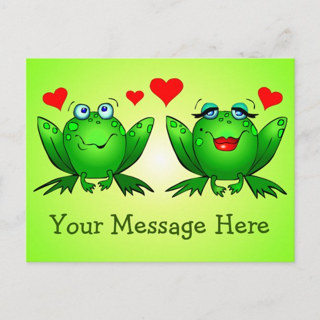 Niedlich Happy Green Cartoon Frogs Custom Message Postkarte (Vorderseite)