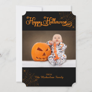 Niedlich Happy Halloween Bokeh Cobwebs Fotokarte Dankeskarte