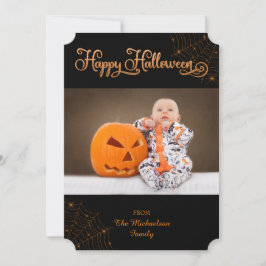 Niedlich Happy Halloween Bokeh Cobwebs Fotokarte Dankeskarte