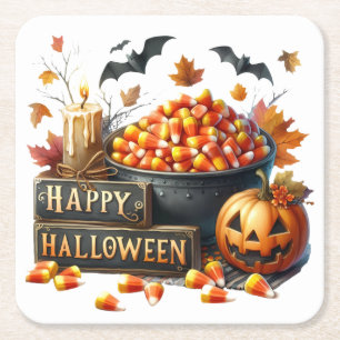 Niedlich Happy Halloween Candy Corn Paper Unterset Rechteckiger Pappuntersetzer