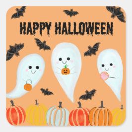 Niedlich Happy Halloween Ghost Bat Pumpkin Quadratischer Aufkleber