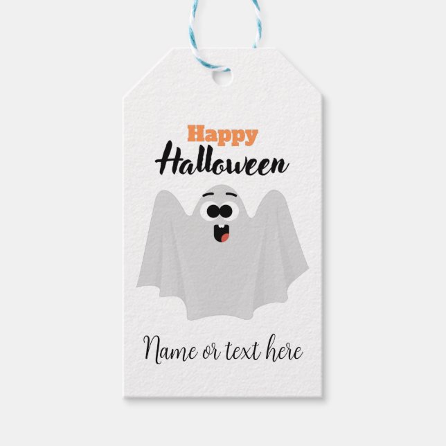 Niedlich Happy Halloween Ghost Kawaii Name oder Te Geschenkanhänger (Vorderseite)