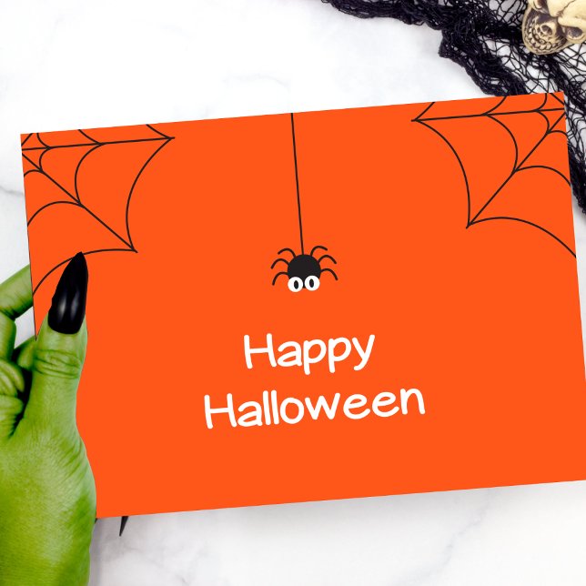 Niedlich Happy Halloween Hanging Spider mit Web Karte (Von Creator hochgeladen)