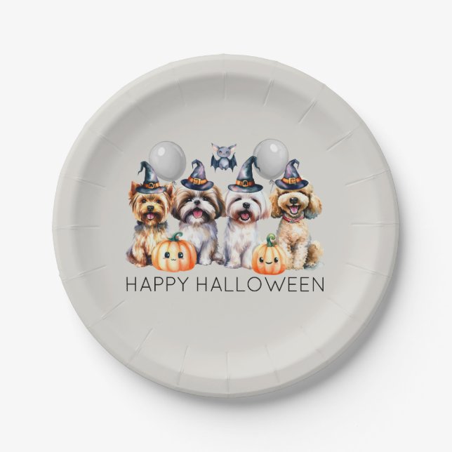 Niedlich Happy Halloween Hunde Pappteller (Vorderseite)