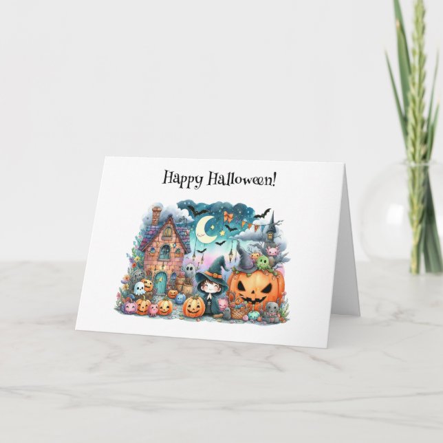 Niedlich Happy Halloween Kawaii Gruß Karte (Vorderseite)