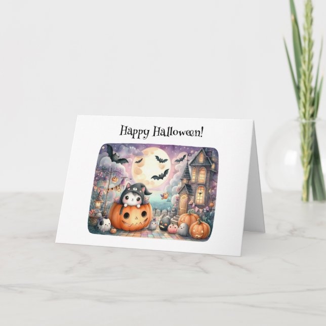 Niedlich Happy Halloween Kawaii Gruß Karte (Vorderseite)