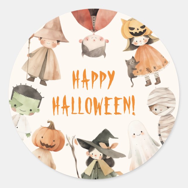 Niedlich Happy Halloween Kids Kostüm Party Runder Aufkleber (Vorderseite)