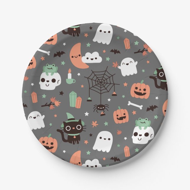 Niedlich Happy Halloween Pattern Party Supplies Pappteller (Vorderseite)