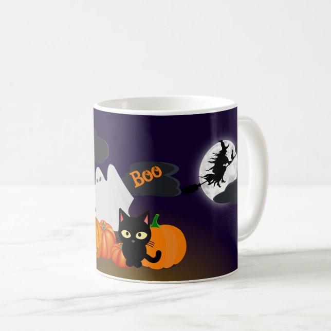 Niedlich Happy Halloween Pumpkin und Black Cat Kaffeetasse (VorderseiteRechts)