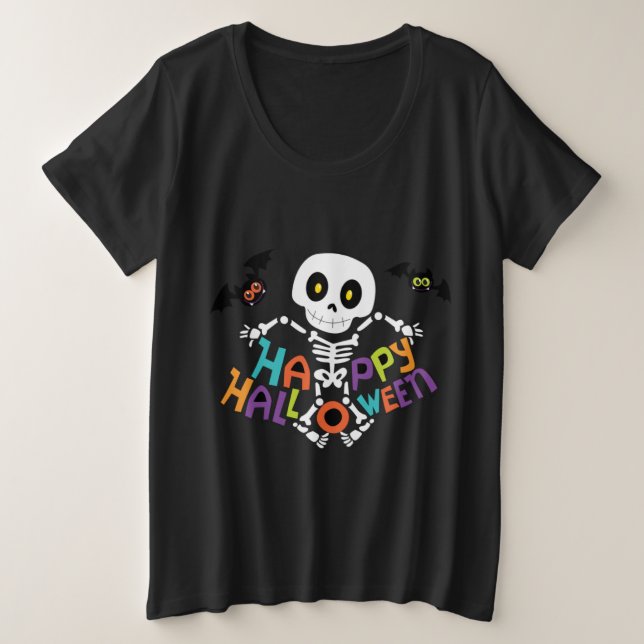 Niedlich Happy Halloween Skeleton Große Größe T-Shirt (Design vorne)
