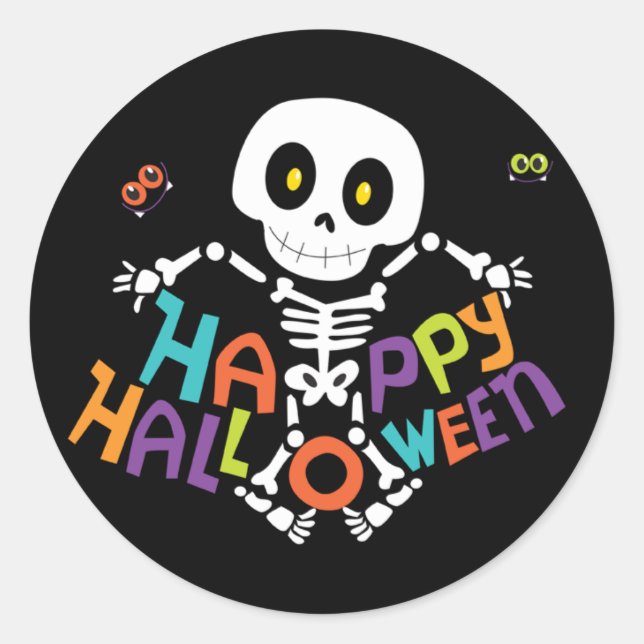 Niedlich Happy Halloween Skeleton Runder Aufkleber (Vorderseite)
