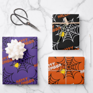 Niedlich Happy Halloween Spider Webmuster Geschenkpapier Set