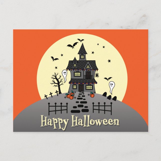 Niedlich Happy Halloween Spuk House Postcard Postkarte (Vorderseite)