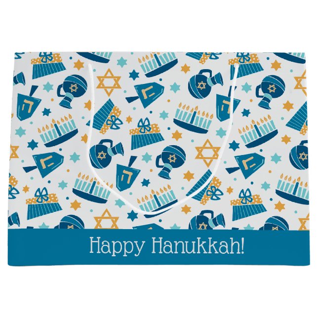Niedlich Happy Hanukkah Jumbo-Geschenktasche Große Geschenktüte (Vorderseite)
