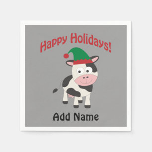 Niedlich Happy Holidays Weihnachtself Kuh Serviette