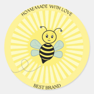 Niedlich Happy Honeybee Jar Label & Sun Rays hausg Runder Aufkleber