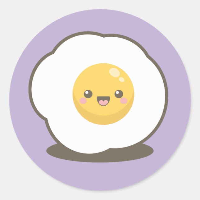 Niedlich Happy Kawaii Fried Egg Runder Aufkleber (Vorderseite)