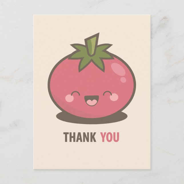 Niedlich Happy Kawaii Tomato Danke Postcard Postkarte (Vorderseite)