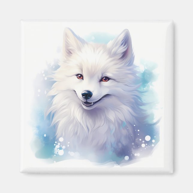 Niedlich Happy Lächeln arktischen Fox auf Snowy Bl Magnet (Vorne)