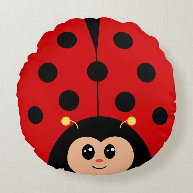 Niedlich Happy Lady Bug Cartoon Rundes Kissen (Vorderseite)