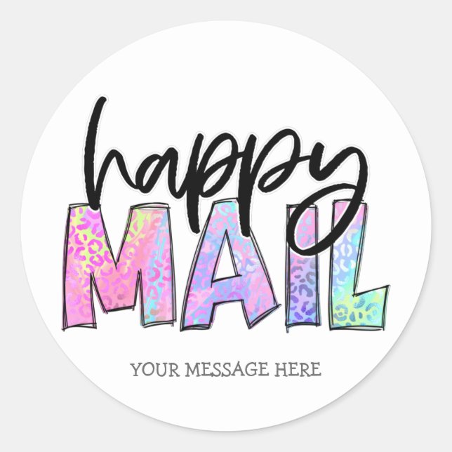 Niedlich Happy Mail Rainbow Leopard Print Business Runder Aufkleber (Vorderseite)